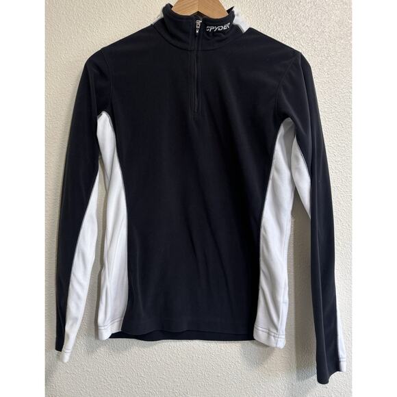 Spyder Sweater Womens Sz 12 Black White Core Sweater 1/4 Zip Jacket Embroidered - Picture 1 of 8